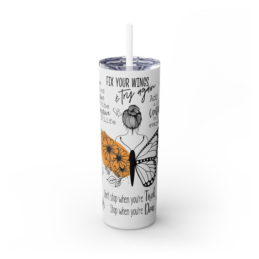 "Fix Your Wings" Skinny Tumbler with Straw, 20oz