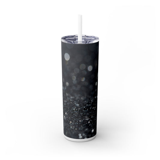 "Black Glitter" Skinny Tumbler with Straw, 20oz