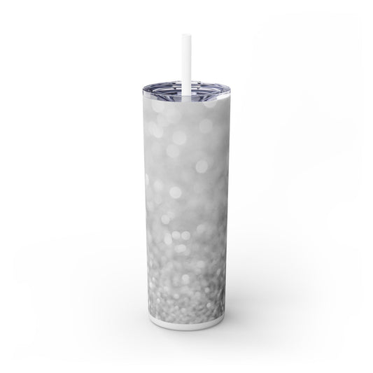 "Silver Glitter" Skinny Tumbler with Straw, 20oz